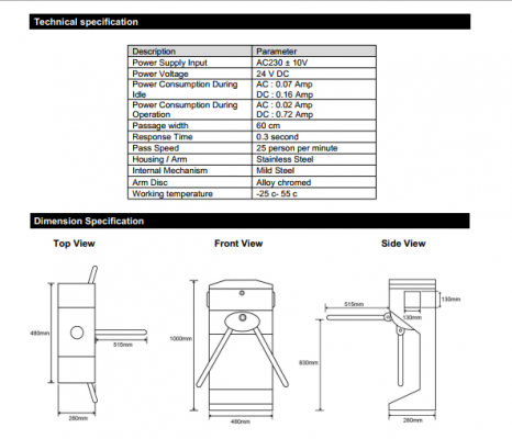 Cửa Xoay 3 Chấu MAG TTS312 4 TTS312 Spec