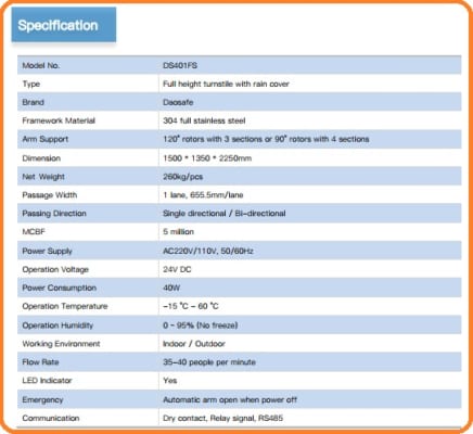 Cổng Xoay Đơn DS401FS 6 DS401FS manual