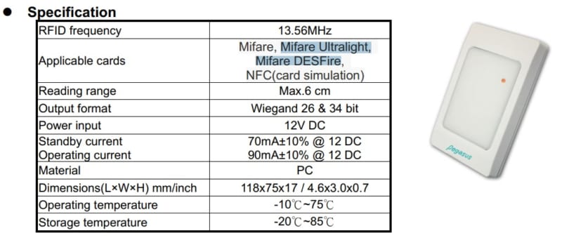 Đầu Đọc Thẻ Mifare PUA310V1-0M0W 2 Đầu Đọc Thẻ Mifare PUA310V1-0M0W