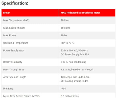 Barrier Tự Động MAG BG856E 6 BG856 Specification